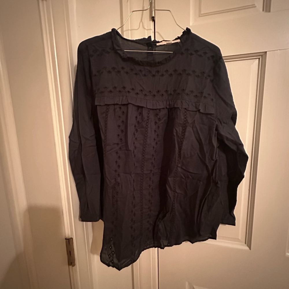 LOFT Black Blouse with Textured Details
